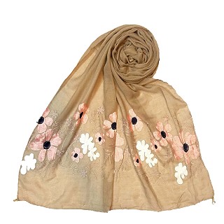 Limited edition embroidered flower hijab - Tortilla Brown